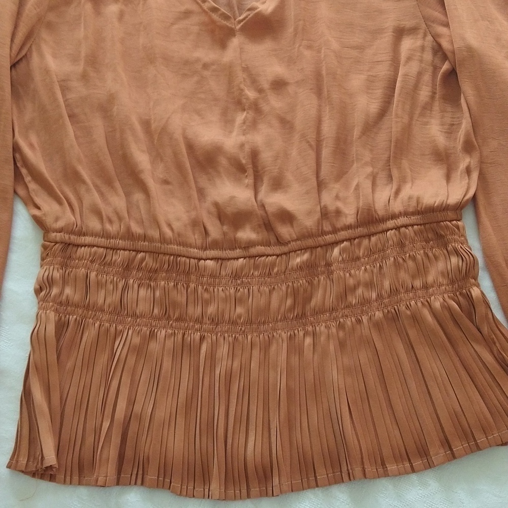 Philosophy boho rust peplum shirred blouse size small long sleeves flowy fall - Picture 3 of 7
